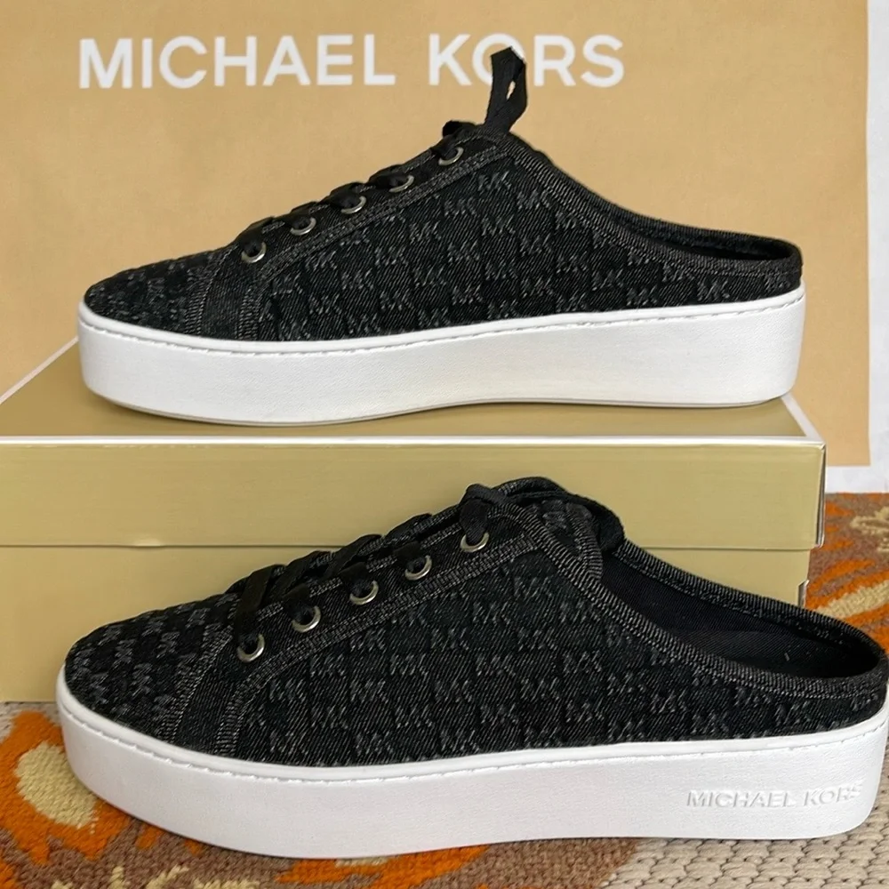 Michael Kors POPPY SLIDE SNEAKER MK DEBOSSED WASHED DENIM 49T4POFP3D Platforms